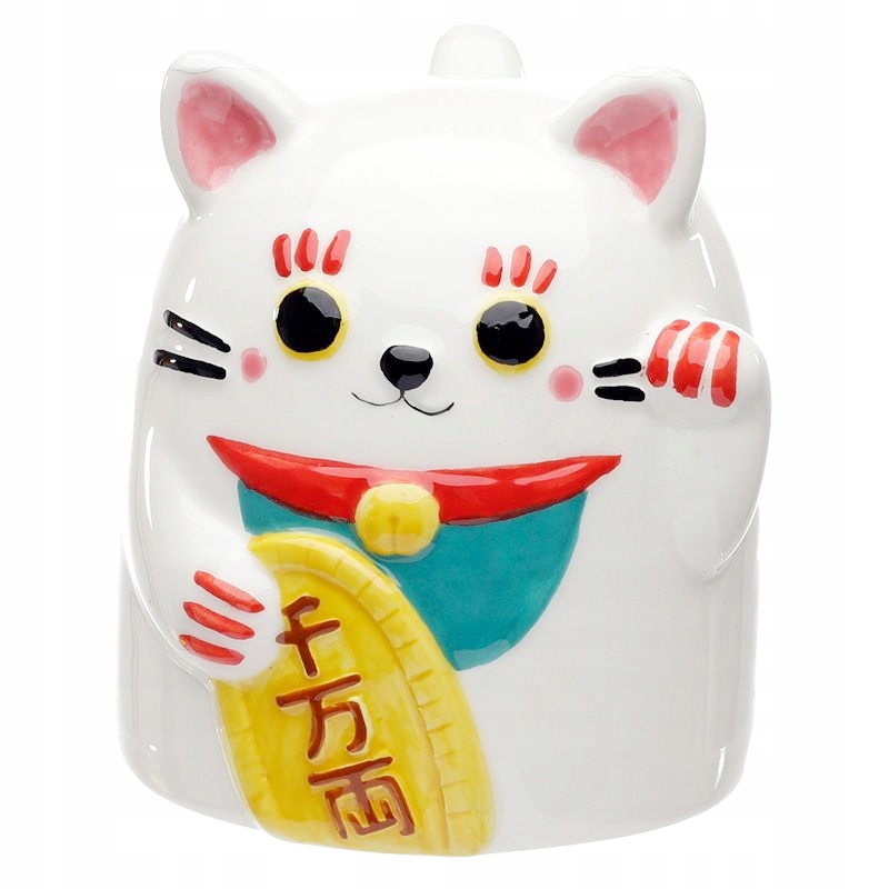 

Kubek ceramiczny odwrócony Kot Maneki Neko biały