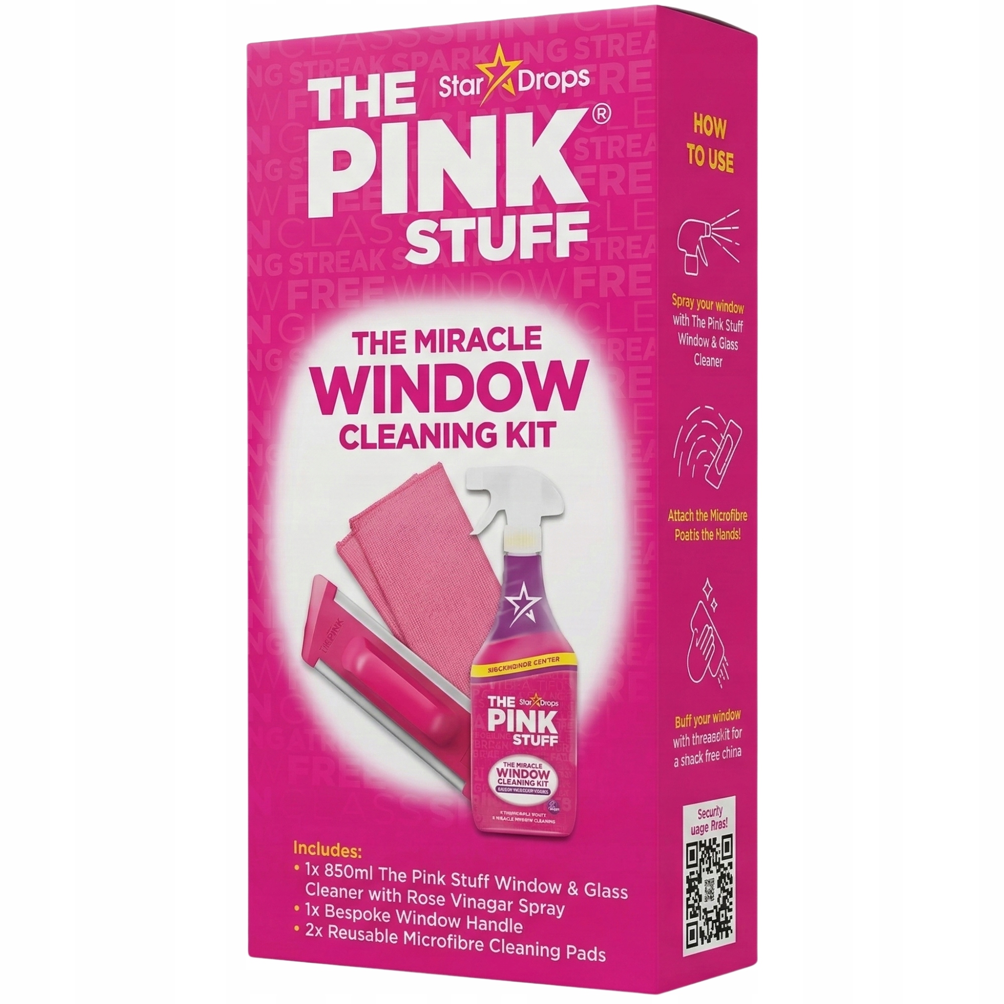 Levně The Pink Stuff Sada na Mytí Oken: Čisticí Prostředek, Hadříky, Držák