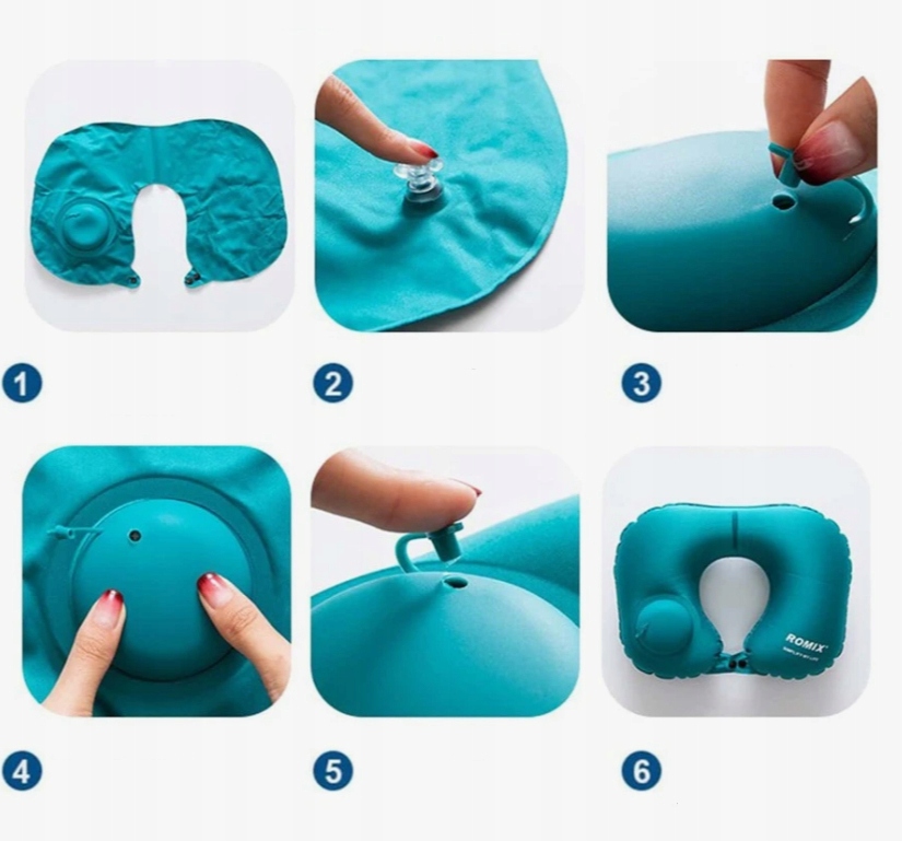 PODUSZKA PODRÓŻNA Dmuchana Samopompująca Welurowa ROGAL Do Spania Na Szyję Model Samopompująca poduszka podróżna