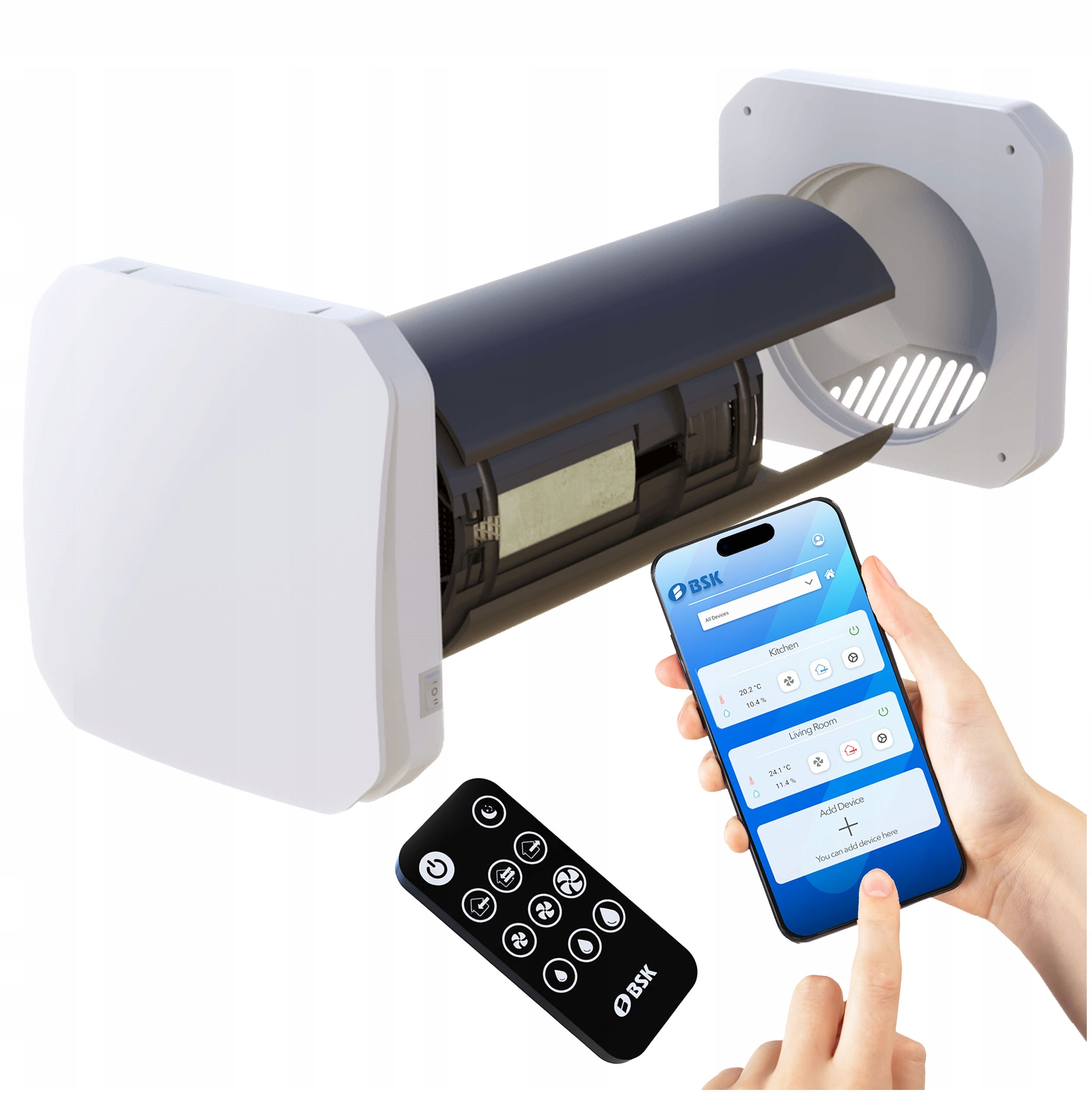 Rekuperator ścienny BSK ZEPHYR 100 pilot 30m3/h czujnik wilgotności WiFi