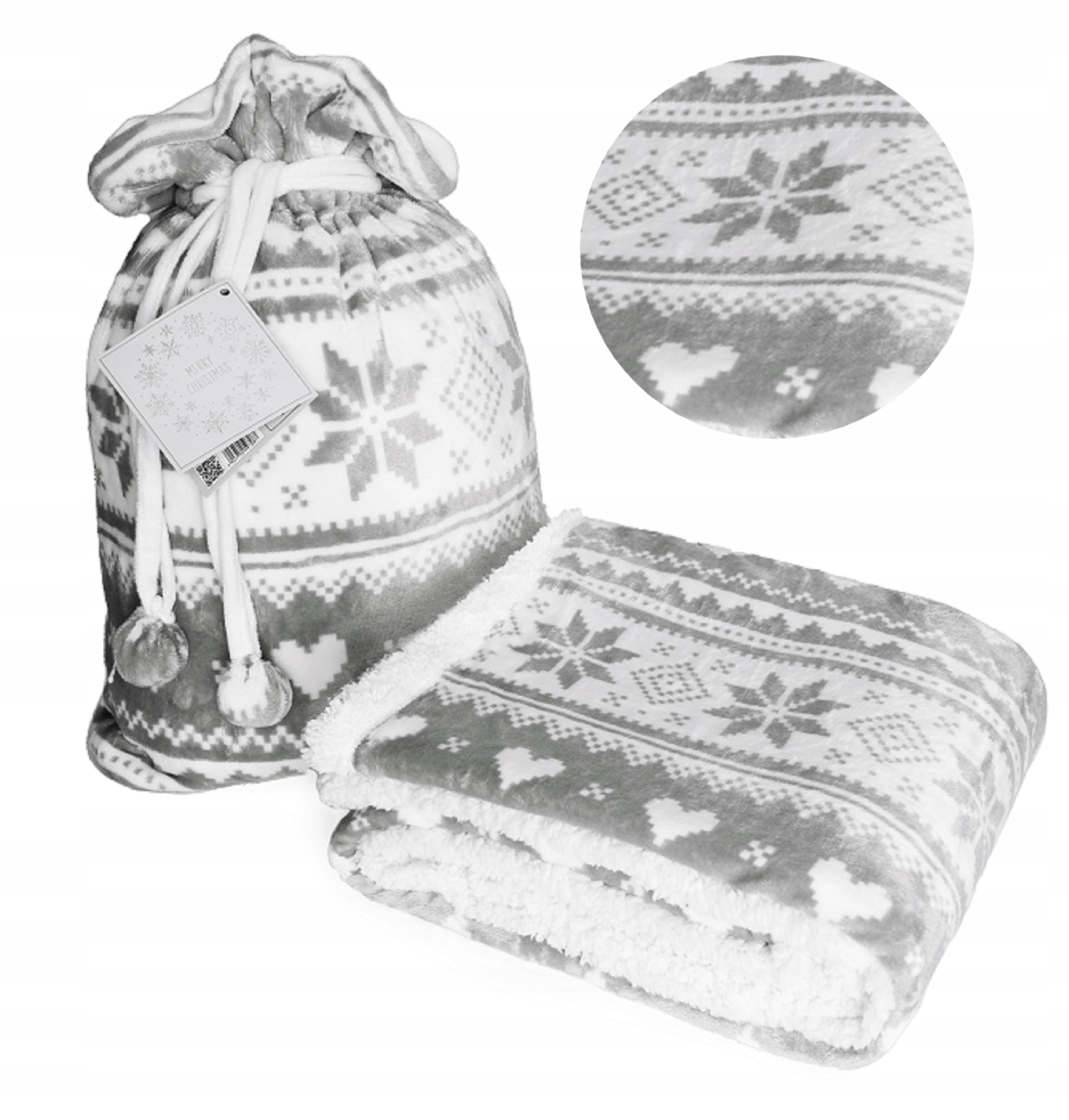 Vánoční deka 150x200 v sáčku světle šedá, ozdobný dárkový saco