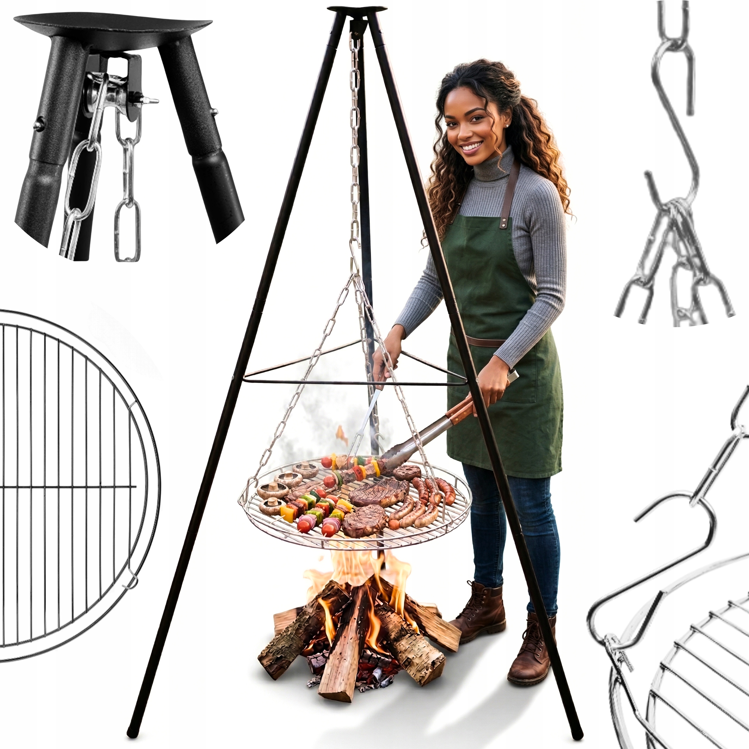 Штатив с решеткой садовый гриль для костра 60 см ROMA MILANO 150 см костры