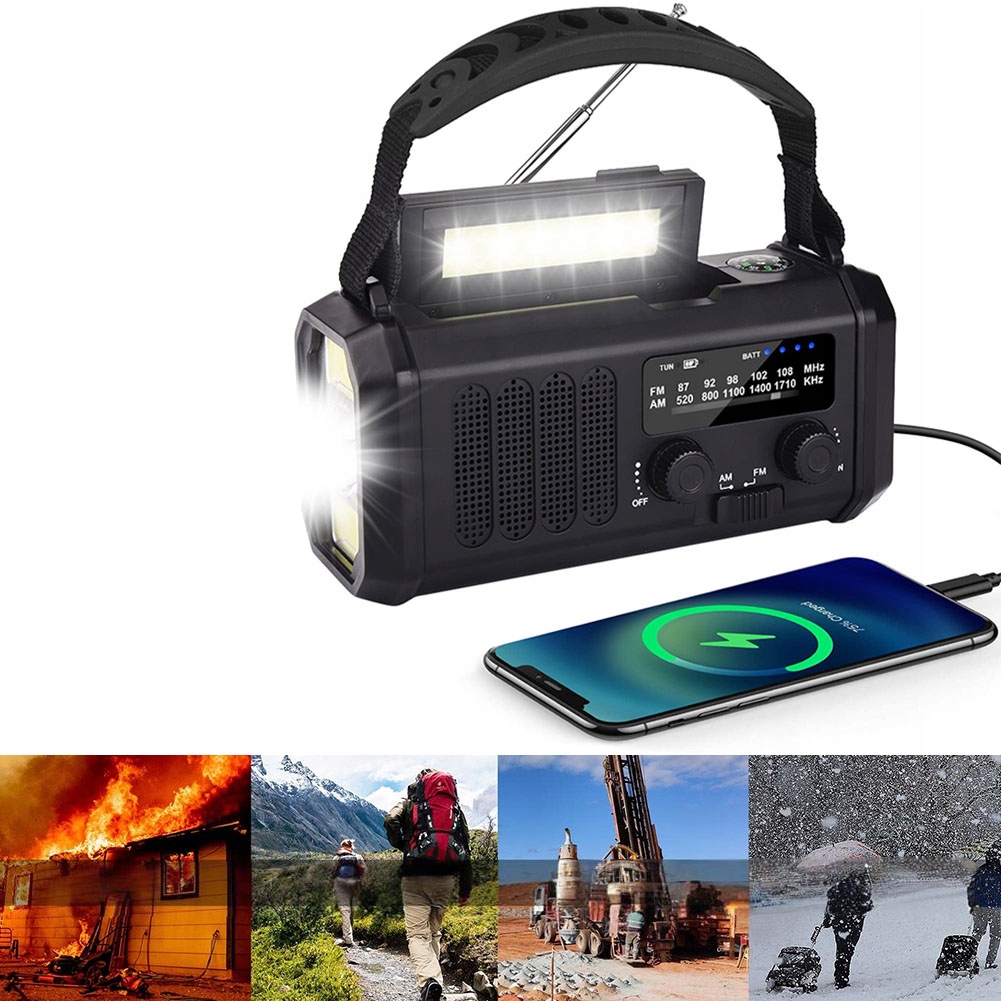 10000 mAh Přenosné Solární Rádio Korbka Alarm Dynamo Nouzové S Svítilnou