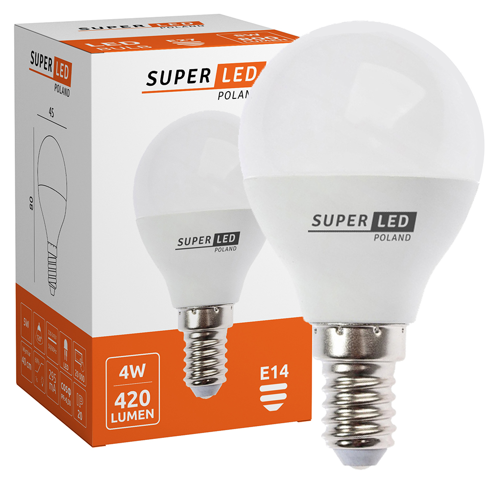 

Żarówka Led E14 G45 4W =40W Smd 420lm CCD kulka