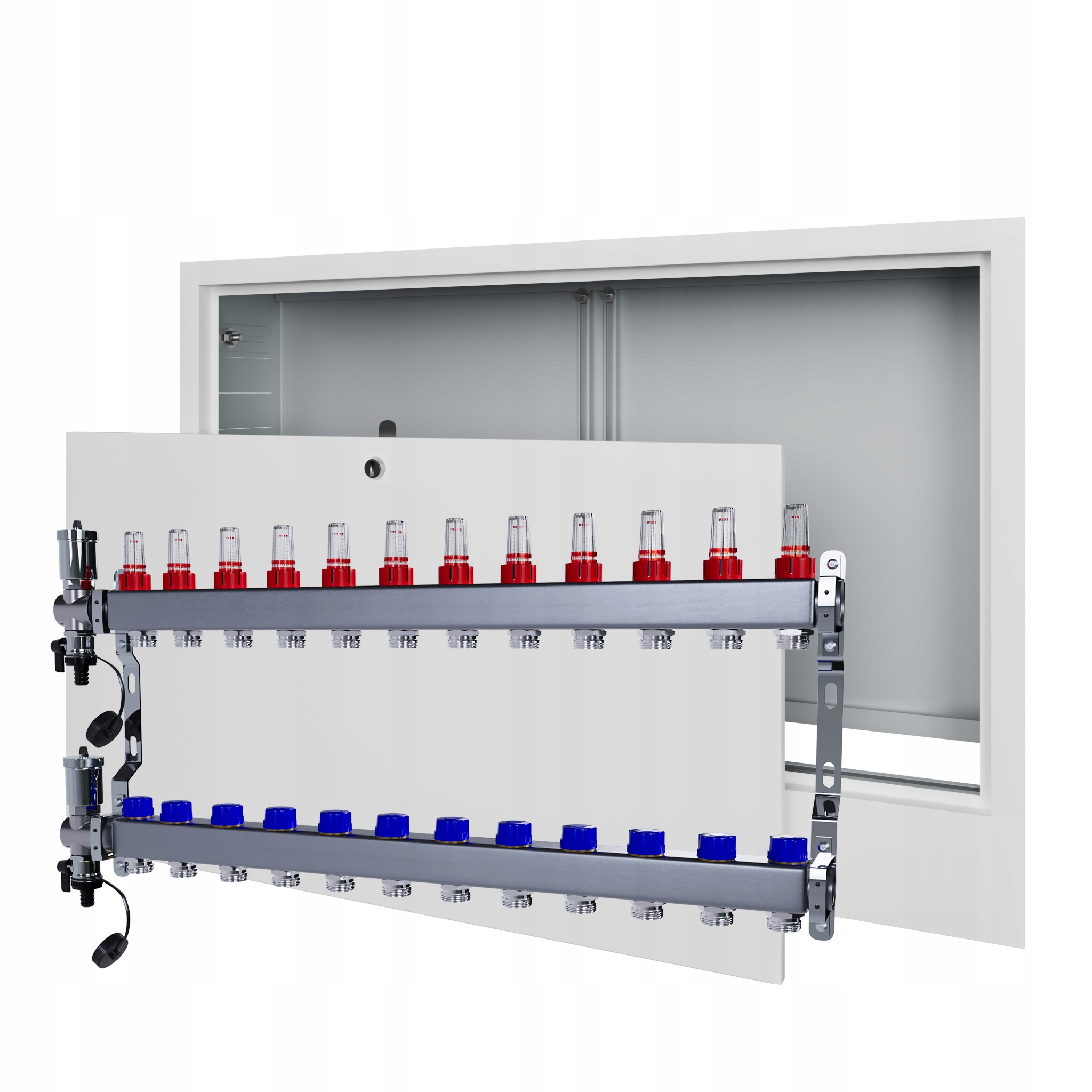 Rozdělovač pro podlahové vytápění 12 nerezový podomítková skříňka