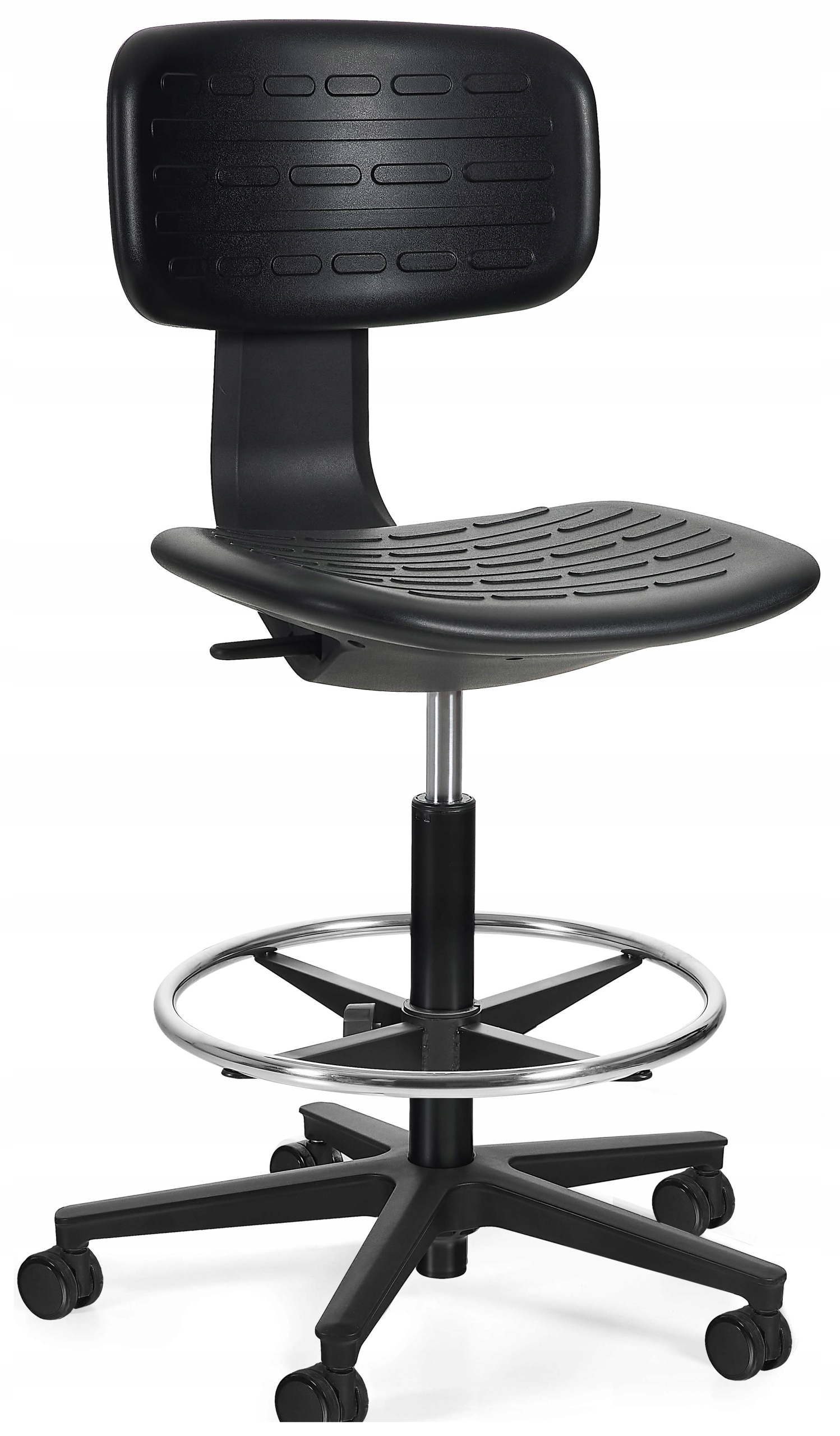 Fotel Laboratoryjny Nero Czarny Obrotowy Poliuretan Warsztatowy z Ringiem