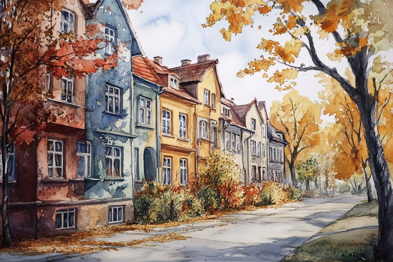 Obraz Na Plátně Canvas Město Ulice Domy Kamení Podzim Pohled 120x80
