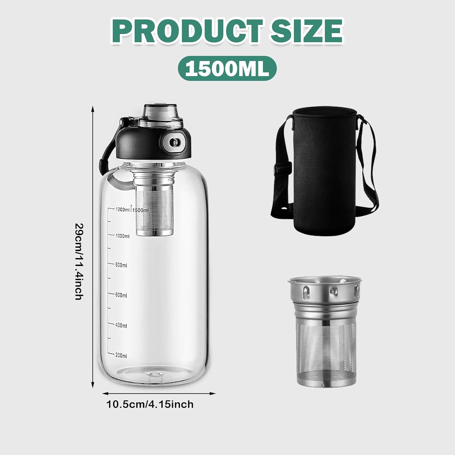 Skleněná Láhev 1,5 L S Borosilikátovým Spařovačem Čaje Boyifeijie