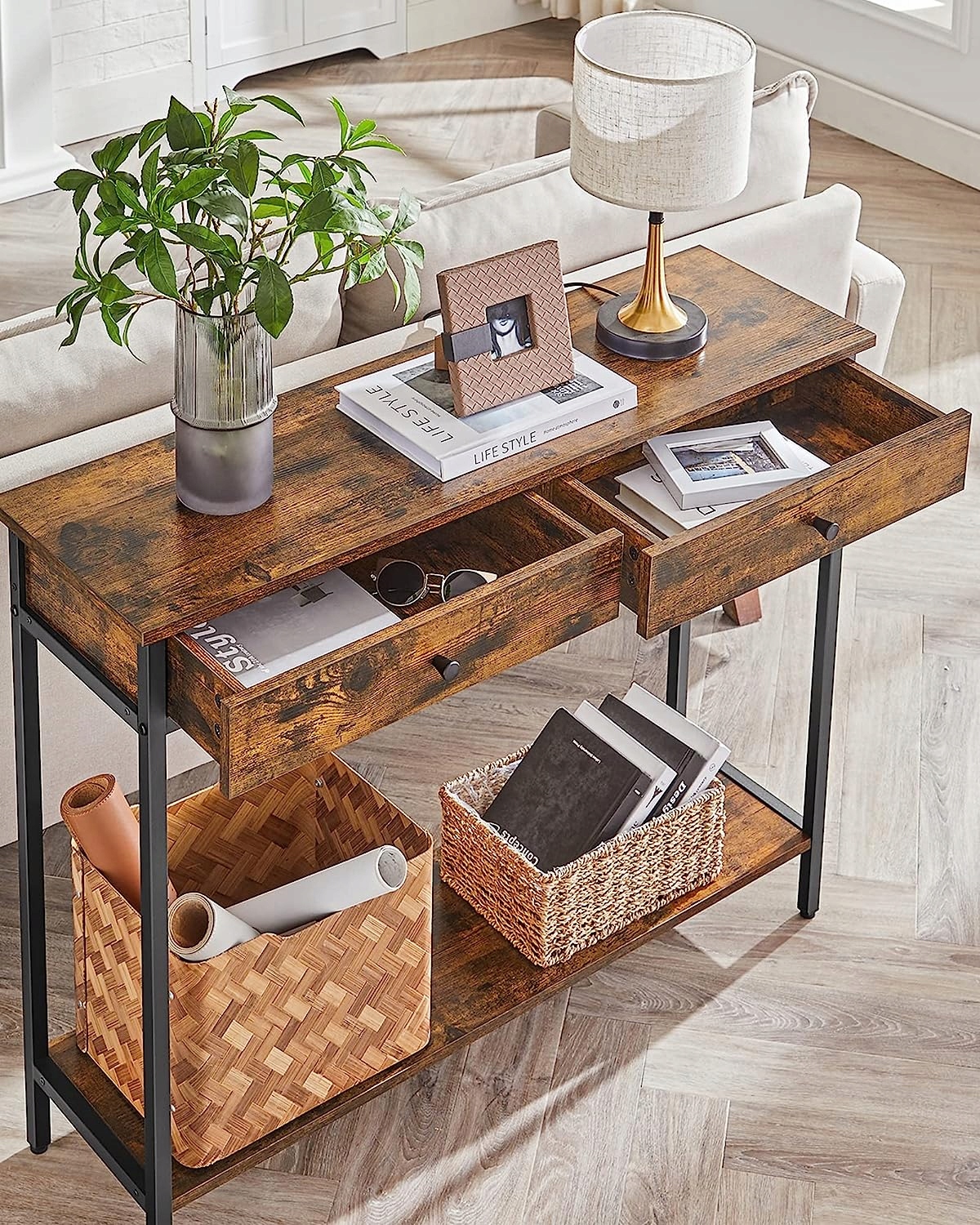 Konsola z Szufladami LOFT RETRO STOLIK Z PÓŁKĄ Liczba poziomów 2