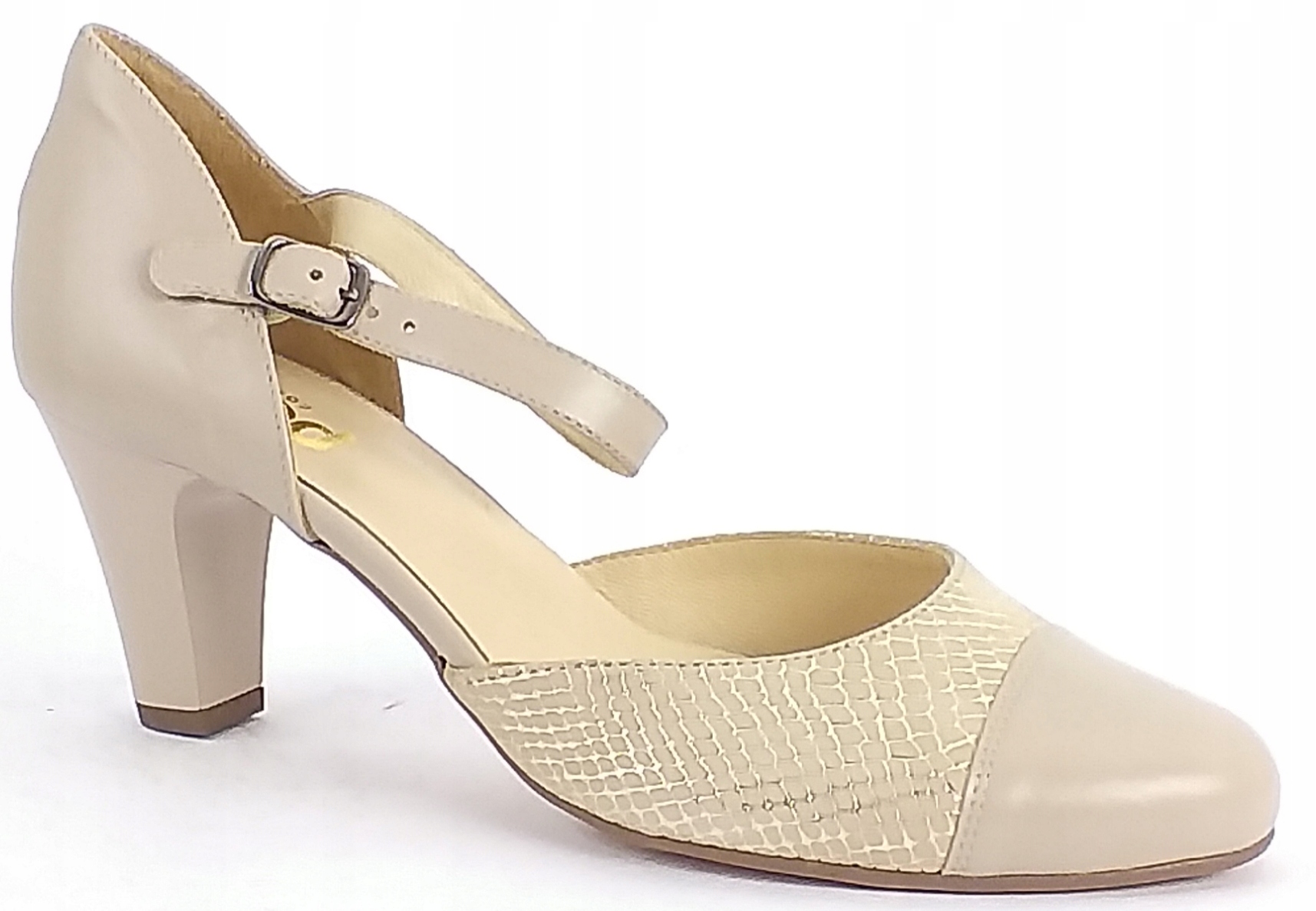 Czółenka Pesco 1822 Damskie zakryte Półbuty na słupku Skórzane Beżowe r 40