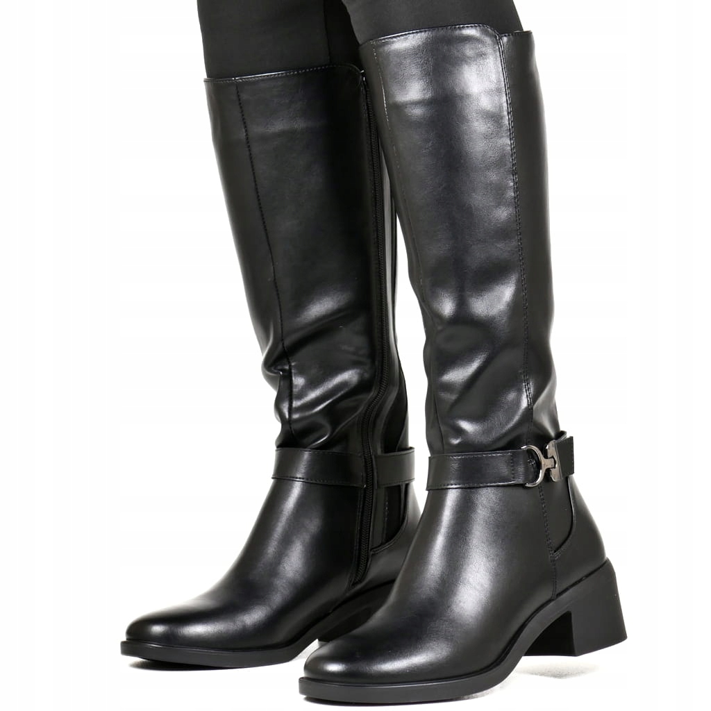 Černé Kozačky Dámské Kozačky Na Podpatku Elegantní Přiléhavé 40