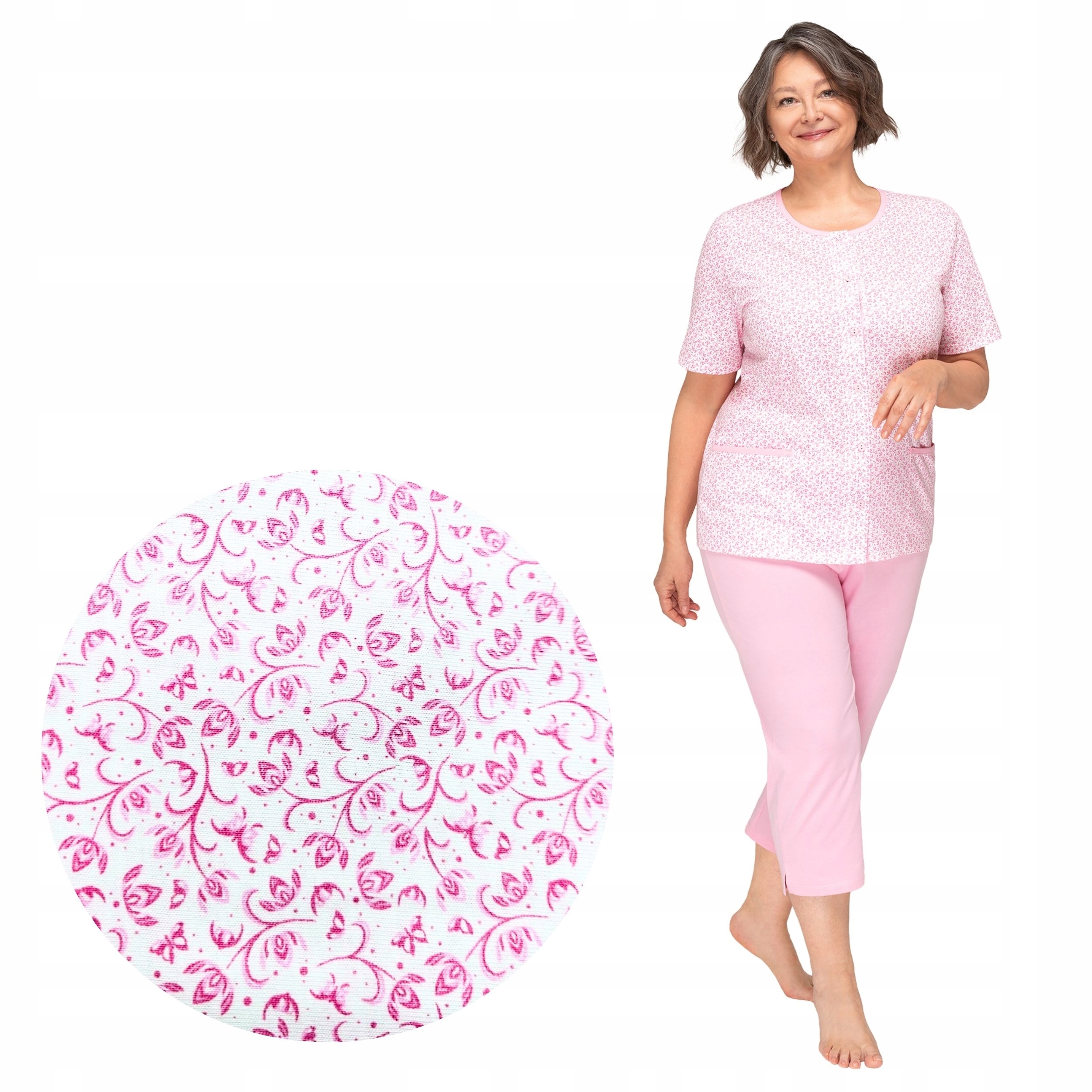 Piżama Damska Bawełniana Krótki Rękaw Dla Babci Seniorki Letnia XL