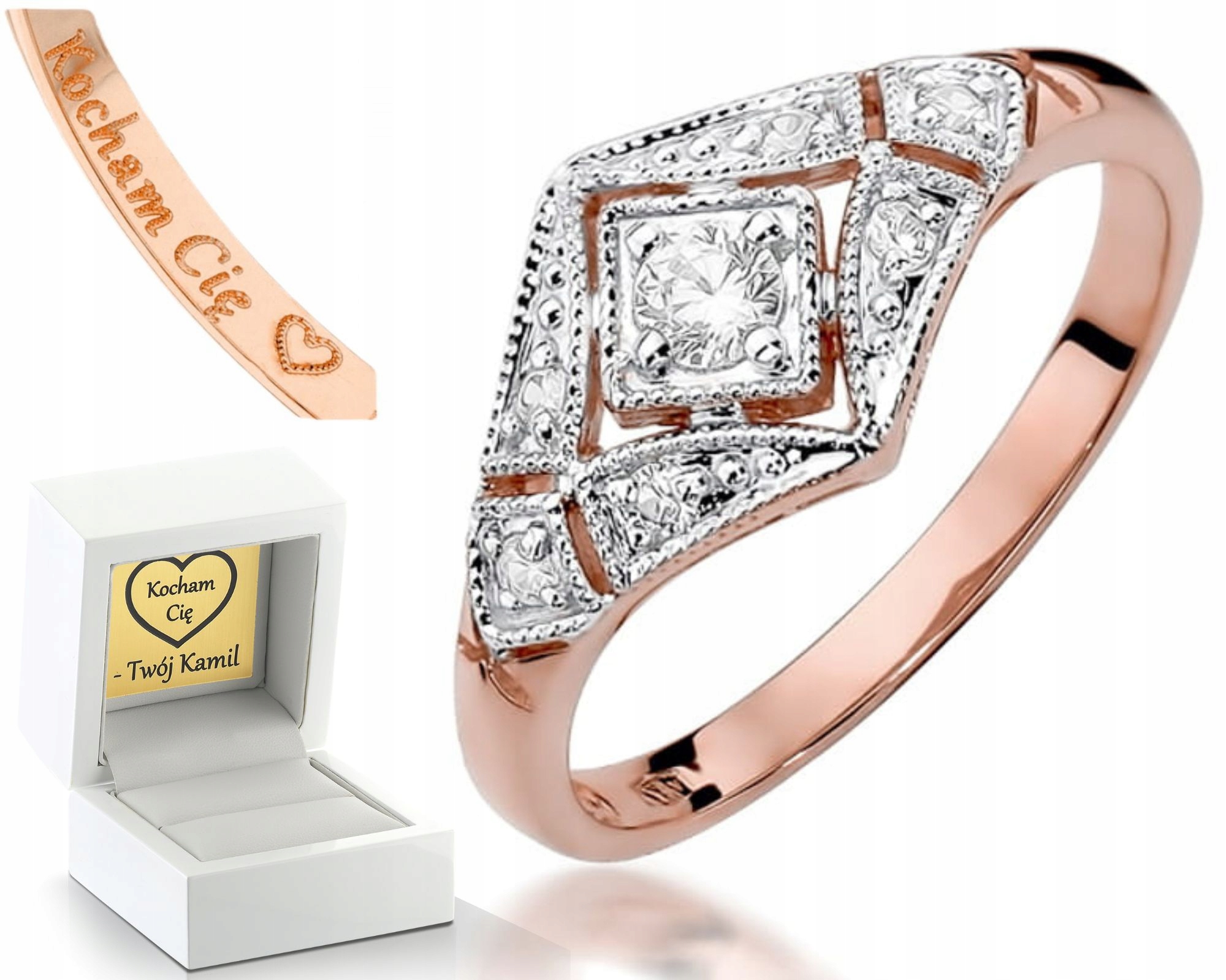 Růžové Zlato Prstýnek S Brilianty Gravírování 585 Zásnubní Dárek