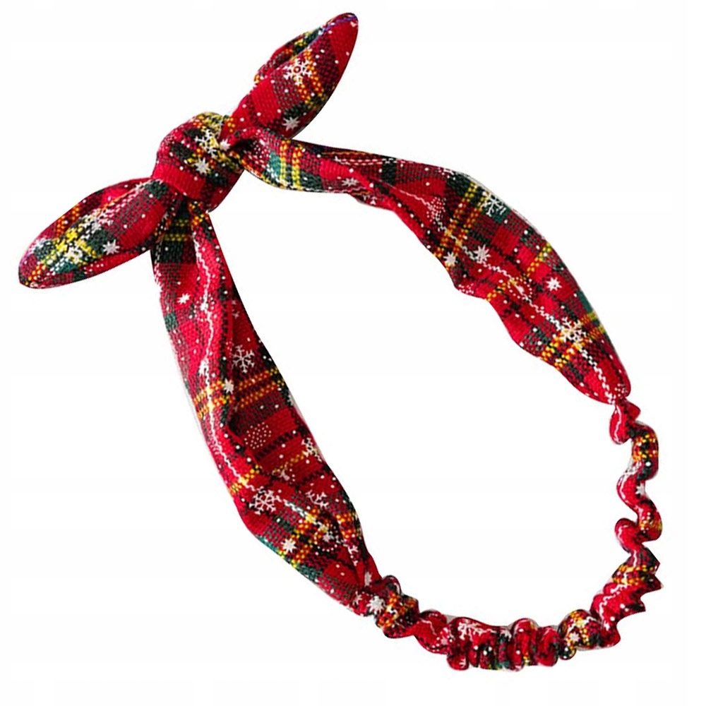 ŚWIĄTECZNA OPASKA KOKARDA W KRATKĘ OZDOBA DO WŁOSÓW NA GŁOWĘ ŚWIĘTA WYGODNA Marka Mobes