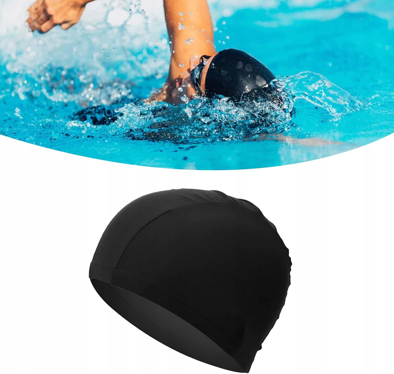 CZEPEK PŁYWACKI MATERIAŁOWY PŁYWANIA BASENOWY WODY NA BASEN PŁYWANIA CZARNY Model LUCK3-01072