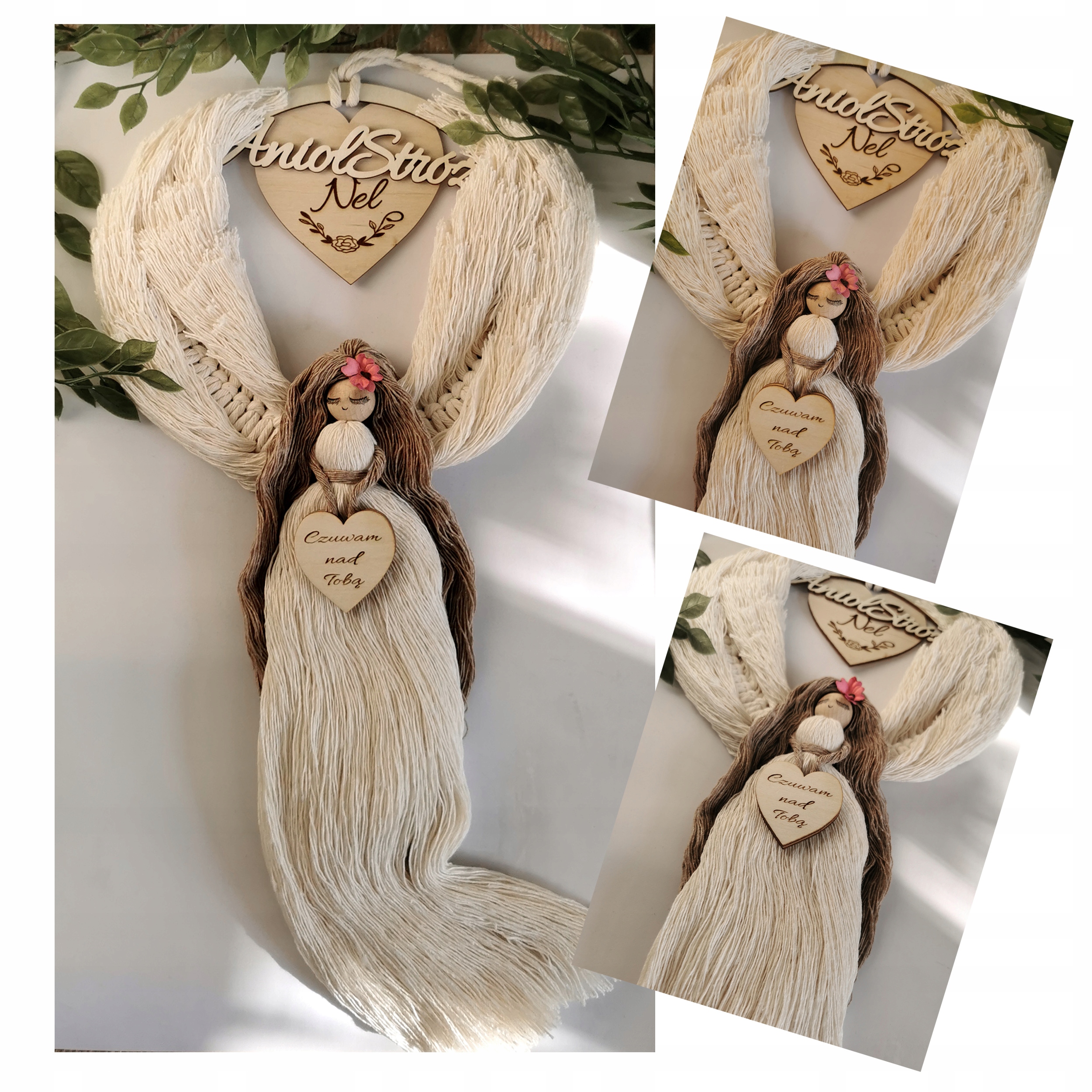 Anděl strážný Makramé s věnováním jméno dárek štěstí Památka 50 Malý