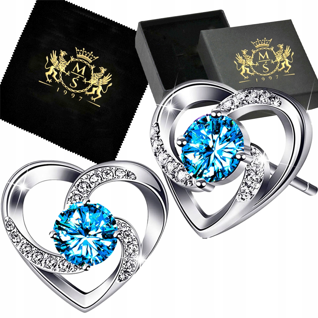 Kolczyki Srebrne Srebro 925 Serca z Cyrkoniami na Sztyft Wkrętki