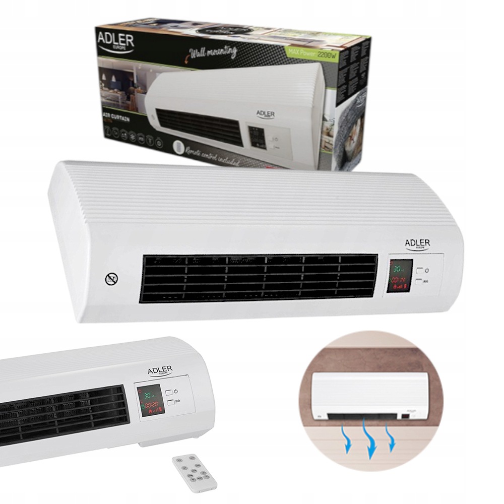 Termoventilátor Adler Ad 7714 vzduchová clona s dálkovým ovládáním, ohřívač 2200 W