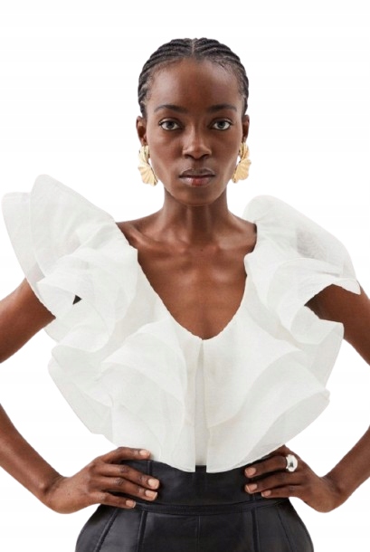 Karen Millen Body S Volánem Hladké Bílé M Y1O