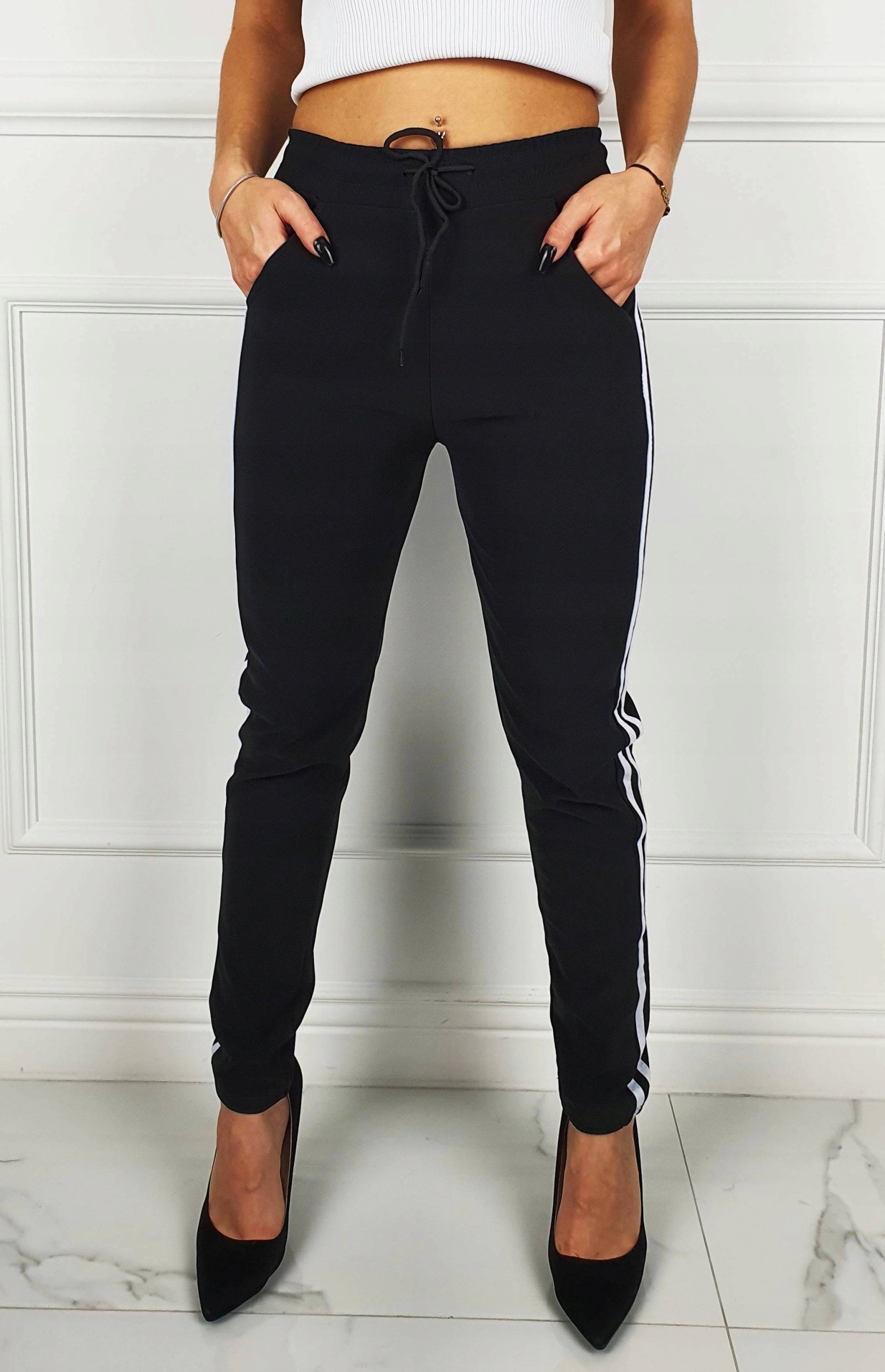 DAMSKIE SPODNIE DRESOWE DOPASOWANE LAMASY BLACK 2 Fason treggins