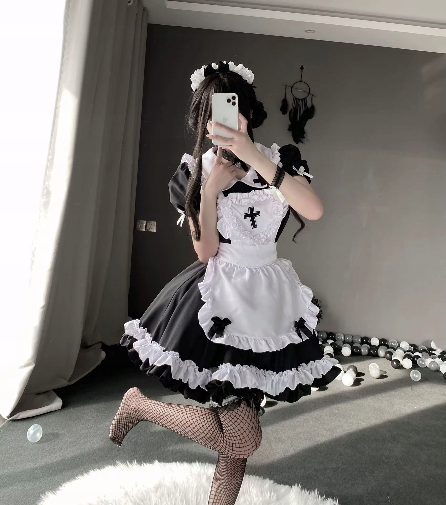 Roztomilý Kostým Služebné Šaty Cosplay Lolita Černá Goth Velikost XL