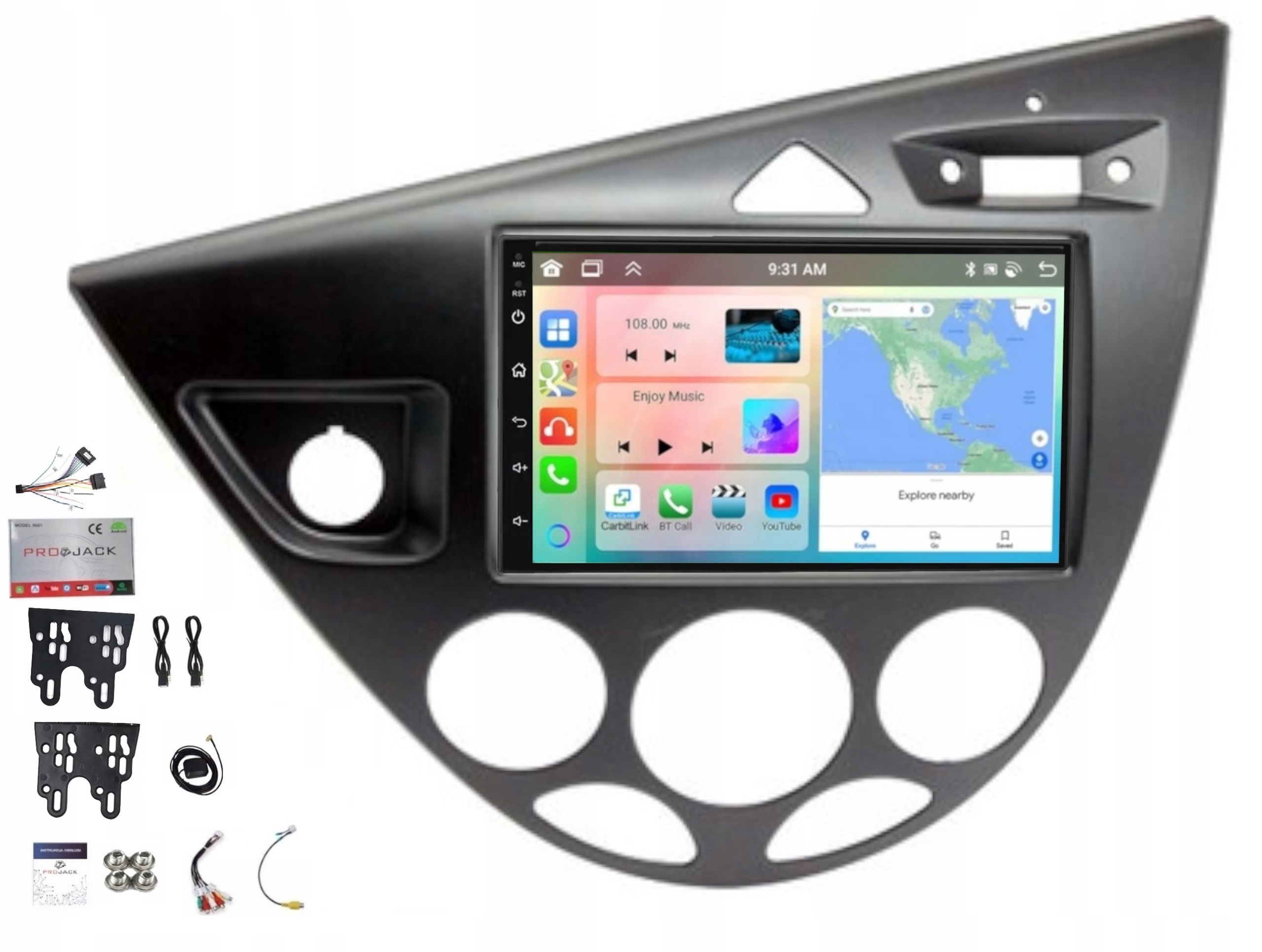 Autorádio S Androidem, Usb, Wifi, Bt, Ford Focus 1999-2005, Carplay, 6 Gb, 128 Gb