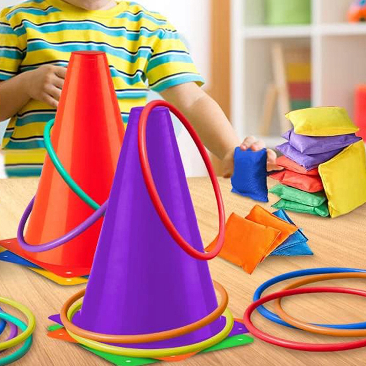 GRA ZRĘCZNOŚCIOWA RZUCANIE 3 W 1 MIĘKKIE PLASTIKOWE STOŻKI WORKI FASOLI Marka Bedee