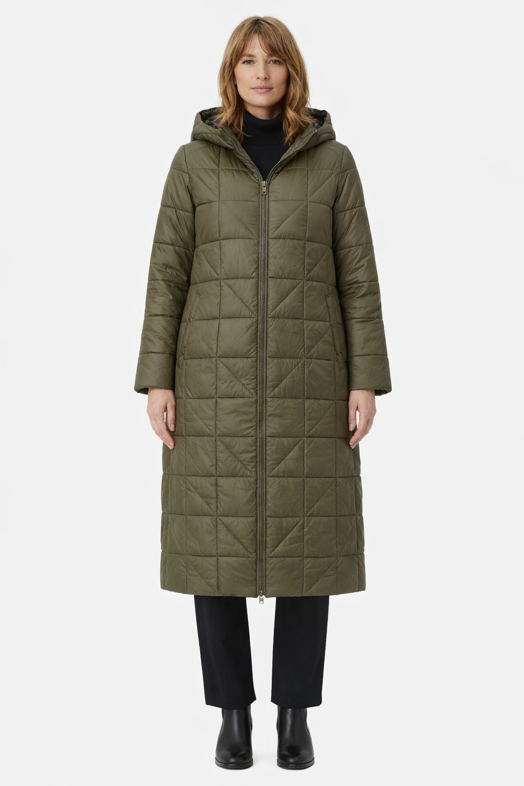 Prošívaná Bunda S Kapucí V Khaki Barvě M I3A