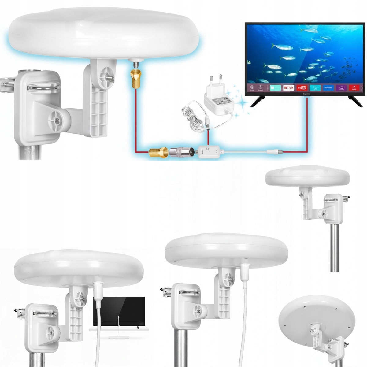 Antena Naziemna Zewnętrzna zasilacz do Tv Telewizja Cyfrowa DVB-T2 DVB/T2