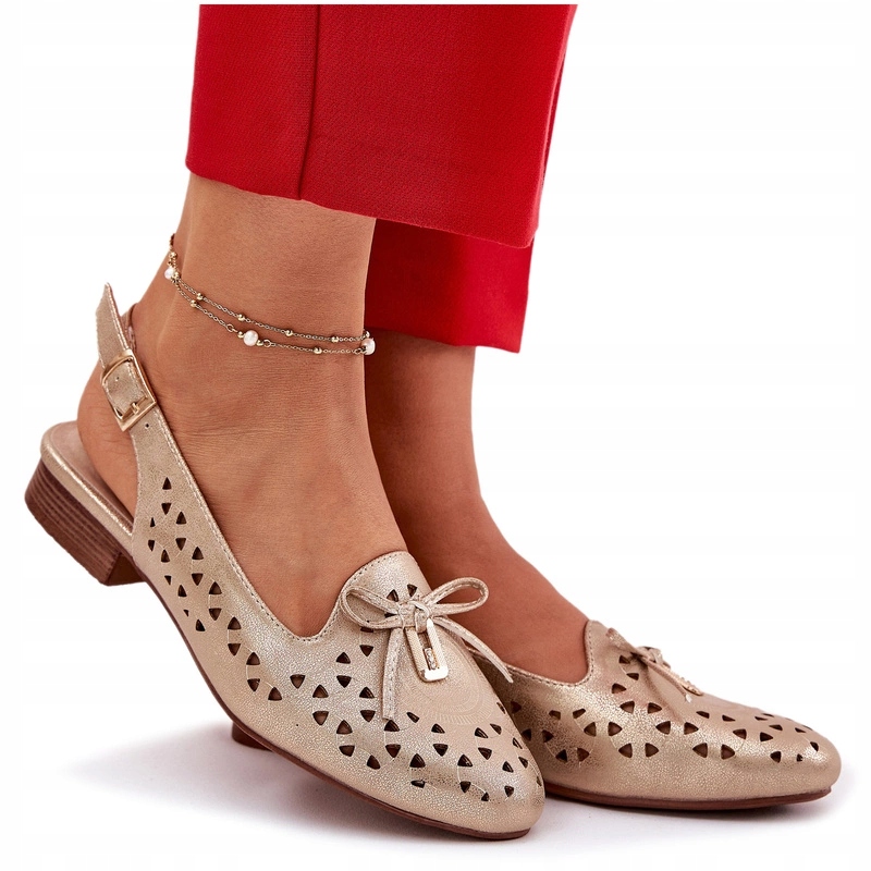 Dámské Ažurové Baleríny S Odkrytou Patou Mašlička Jezzi Zlaté 38
