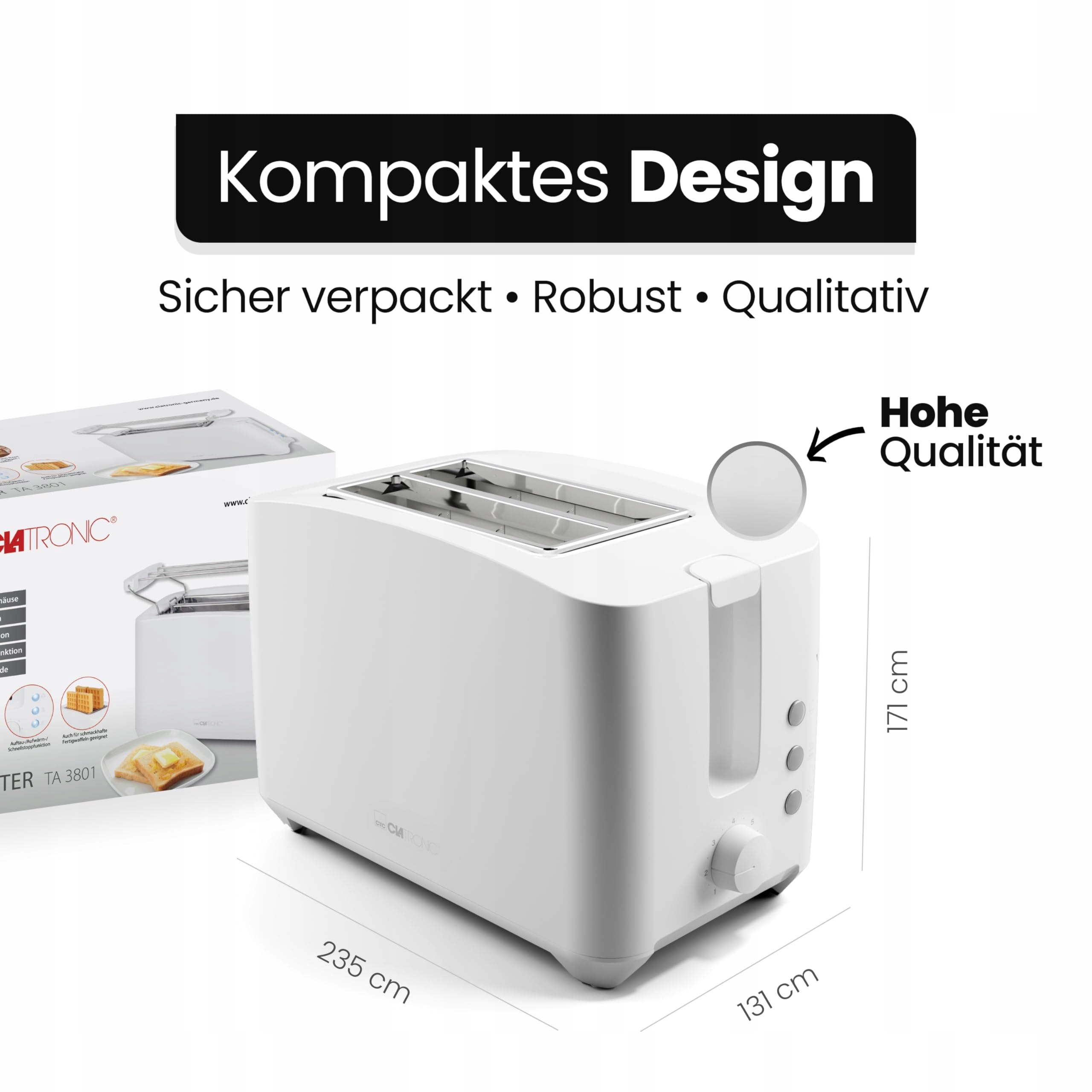 CLATRONIC Toster 2 Kromki Z Funkcją Liftingu i Podgrzewania Biały — miniatura 7