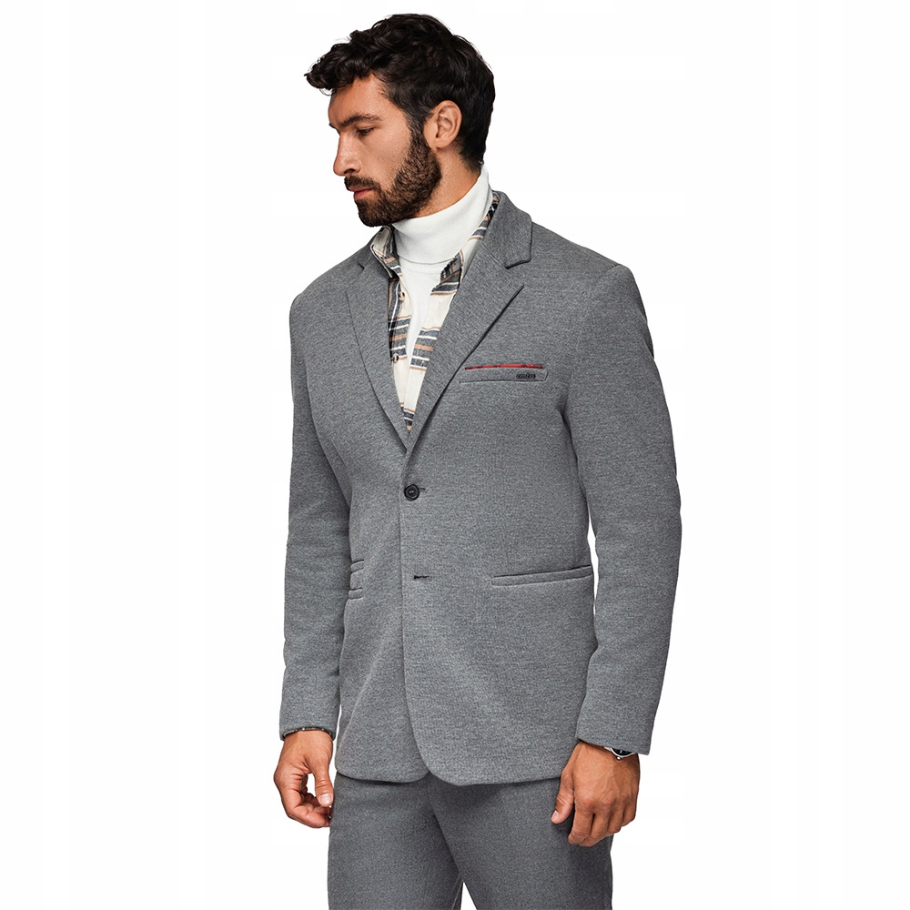 Pletená pánská sako s přiléhavým střih, světle šedá V2 OM-BLZB-0100 XXL