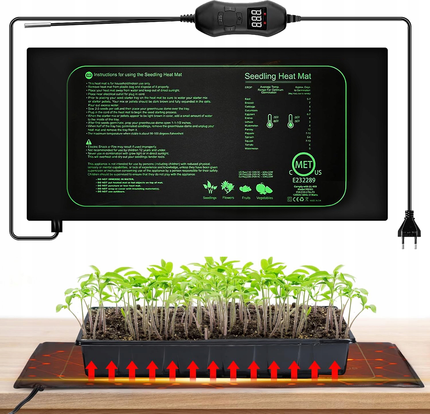 Levně Vyhřívací Podložka Topná S Termostatem Terárium Rostlin Sazenic 24x52cm 50W