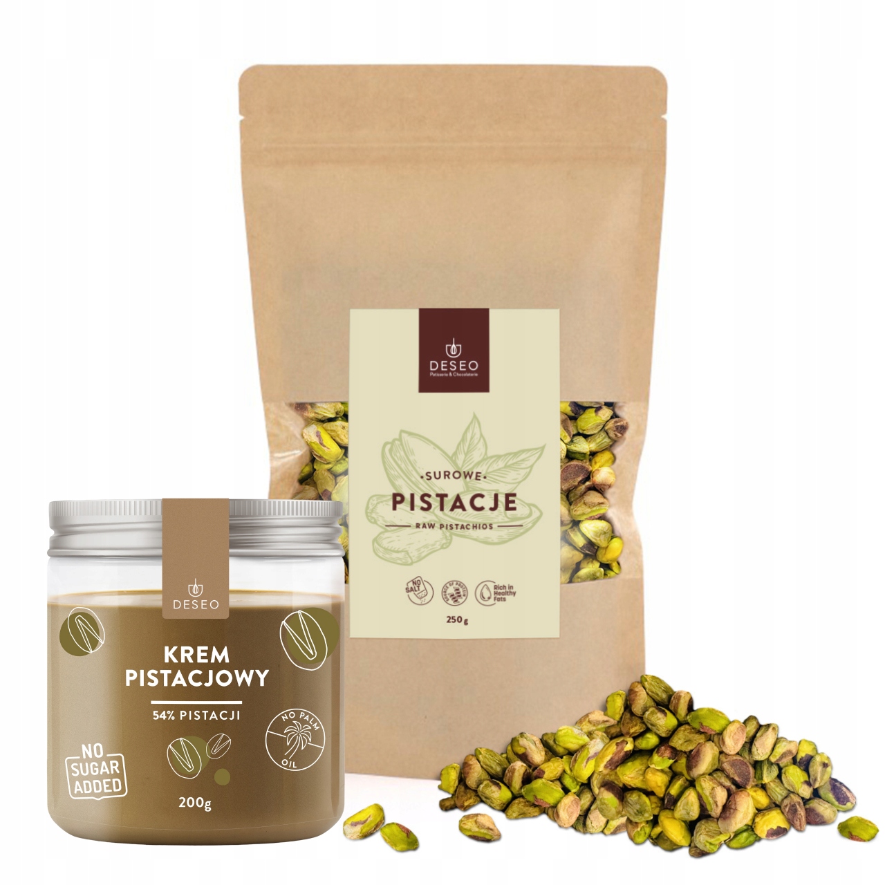 Levně Pistáciový krém Bez Curku 200 g Loupané Pistácie Raw 250 g Deseo