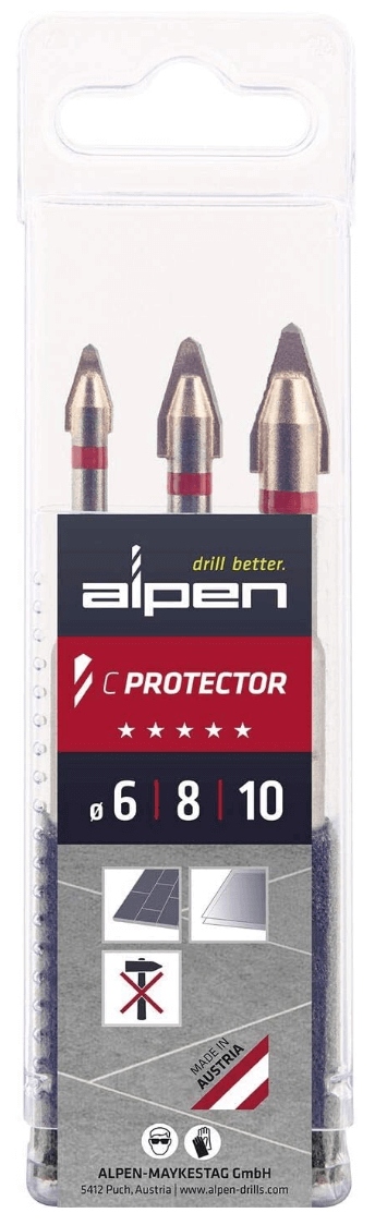 Alpen Zestaw 3 wierteł do twardych płytek gresowych 6/8/10 mm C Protector