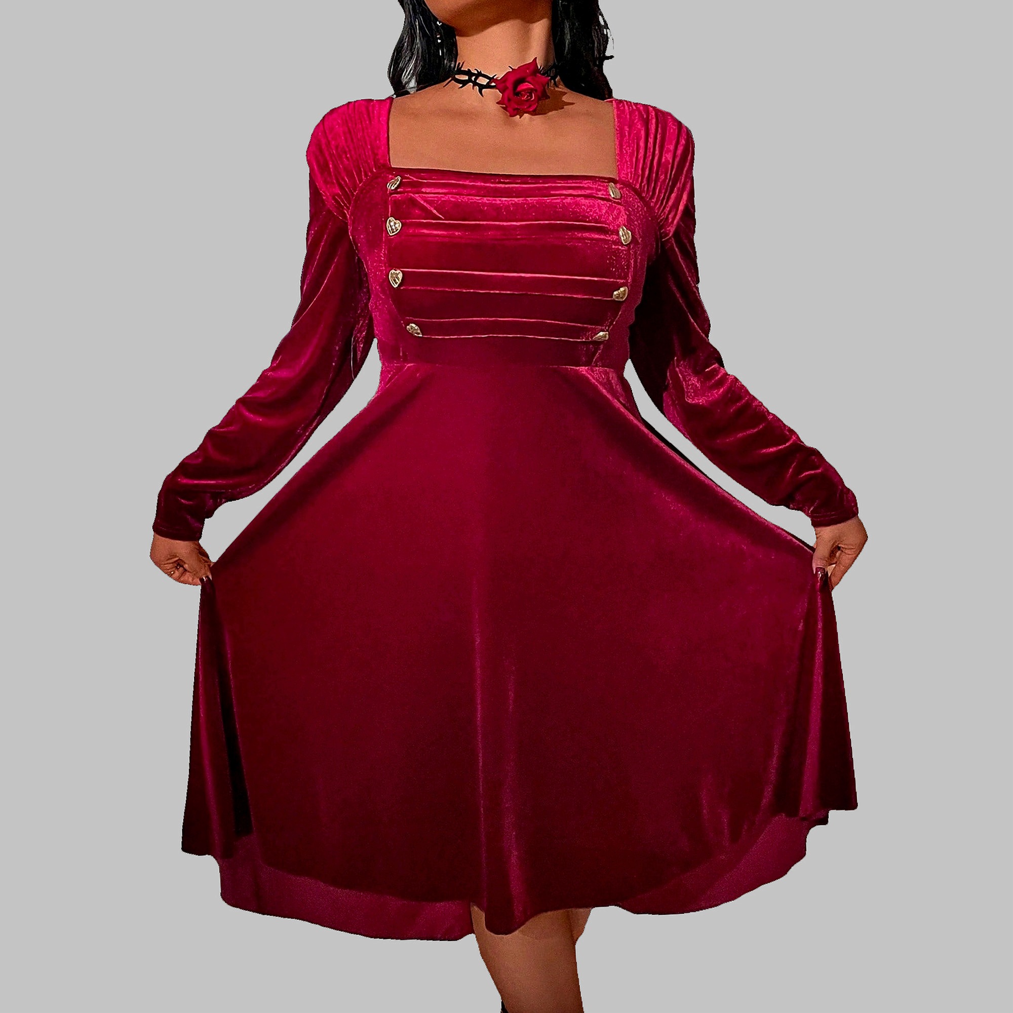 Šaty Midi se zlatými knoflíky Burgundská Shein 5XL