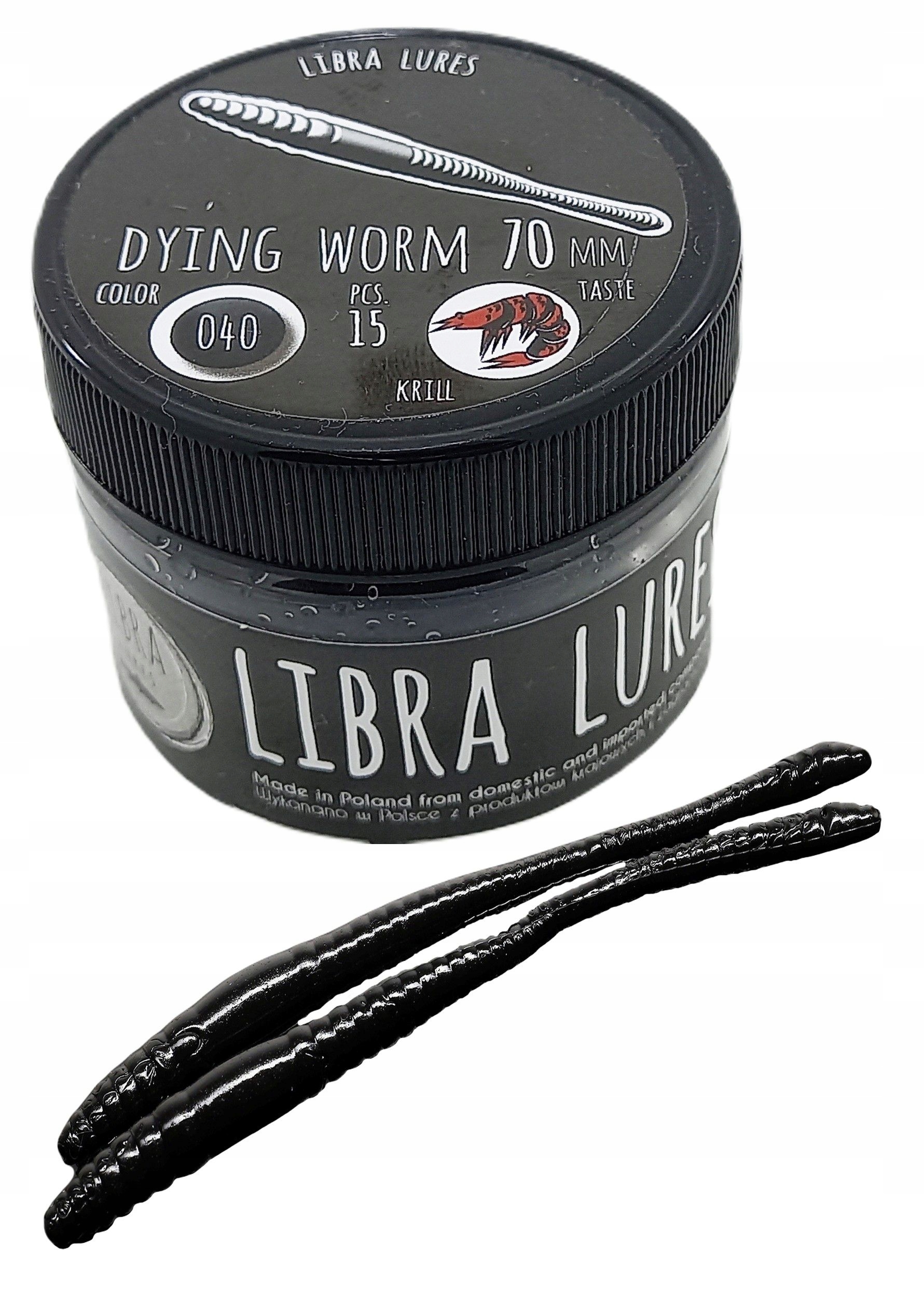 Libra Lures Dying Worm 70mm 15szt 040 black kryl