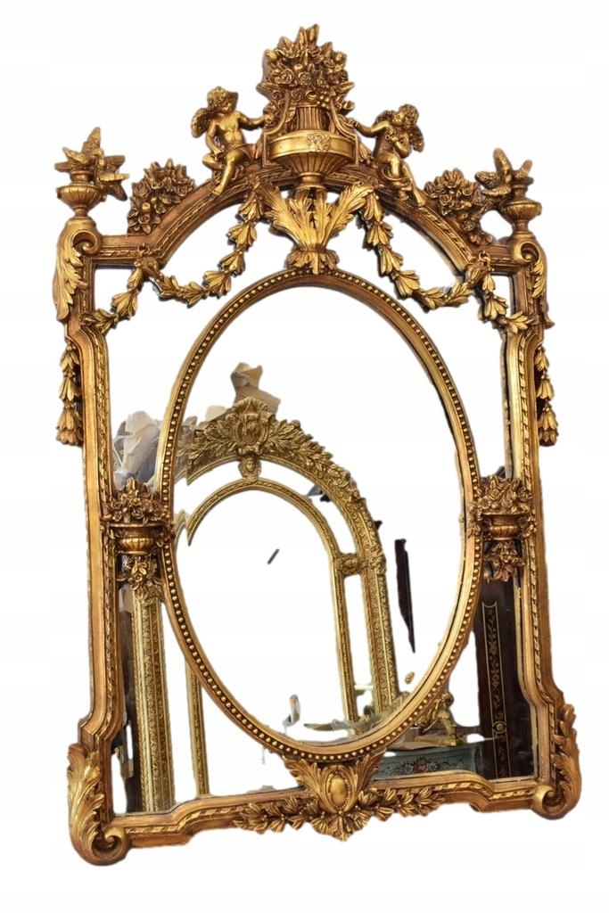 Pałacowe Złote Lustro - Amory Anioły - Piękna Rama - 135 x 83 cm
