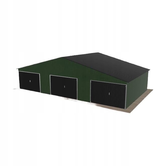 Plechová garáž 11.5 x 6.5 m, třípolohová, dvouspádová, zelená