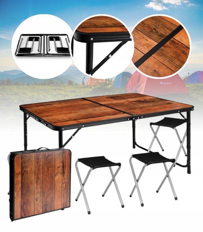 Turistická Sada Kempingový Stůl Stolek 4 Židle Skládací Kufr 5v1