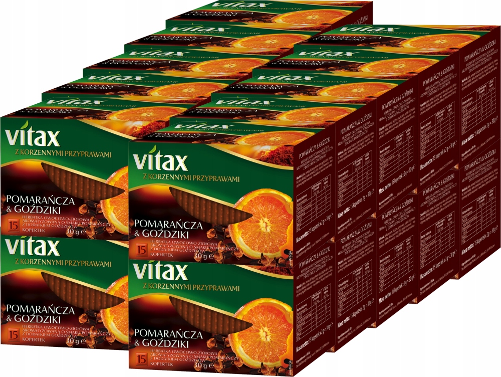 Herbata owocowo-ziołowa Vitax z korzennymi pomarańcza i goździki 15szt x20