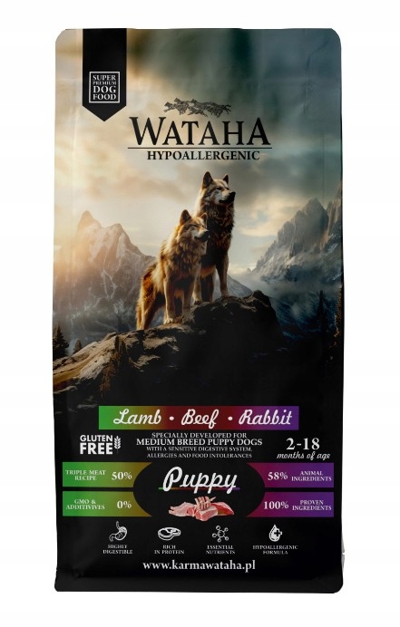 Wataha Hypoalergenní štěně velkých plemen jehněčí, hovězí, králík 12 kg
