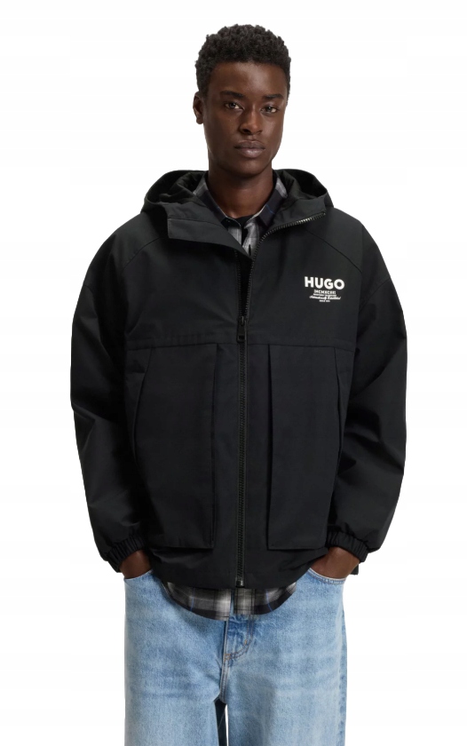 Hugo Černá Bunda S Kapucí A Logem Na Přední Straně, XXL Jpb