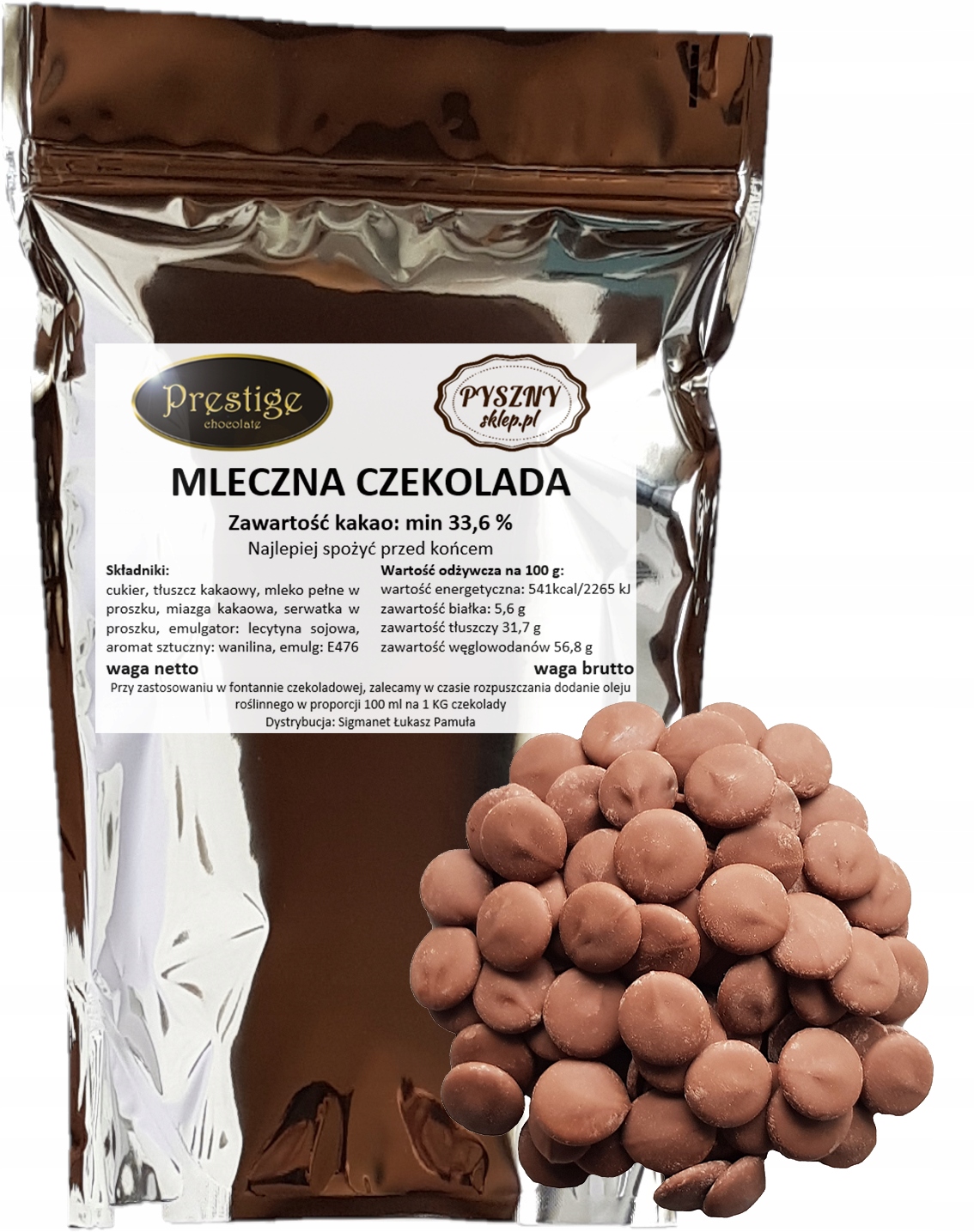 Belgijska czekolada Mleczna do fontann fondue 2 Kg