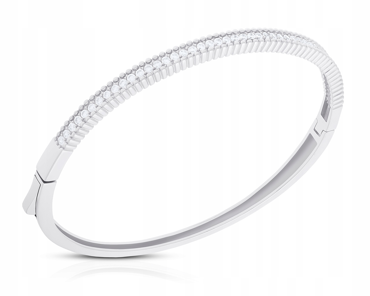 Stříbrný náramek, pevný, dámský, zdobený zirkony Stříbro, ryzost 925