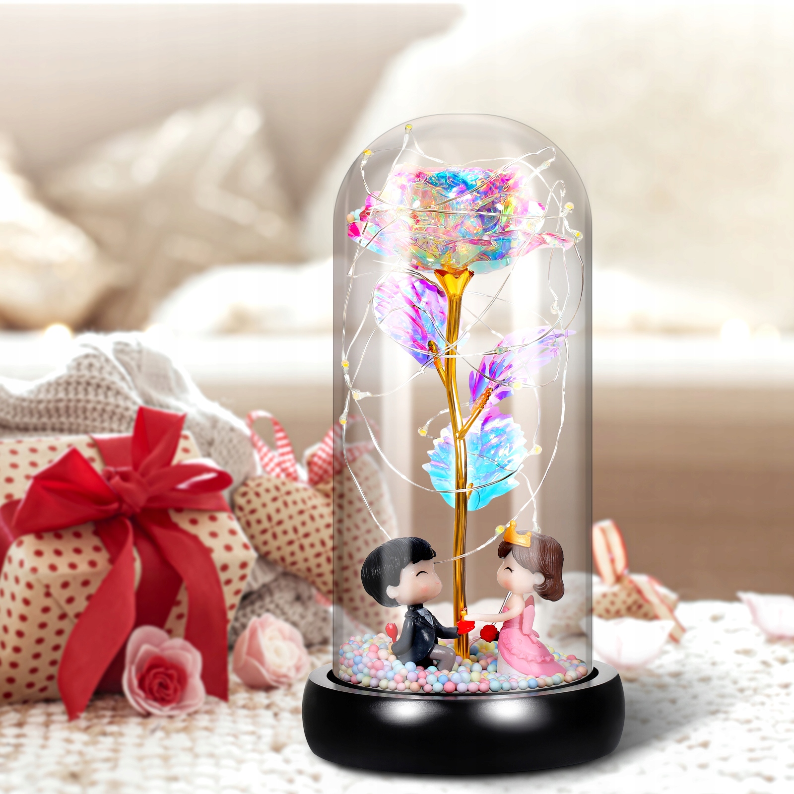 LEDLIGHT FAIRIE LUKSUSOWA LED ZACZAROWANA RÓŻA ZACHOWANA Wysokość 22 cm