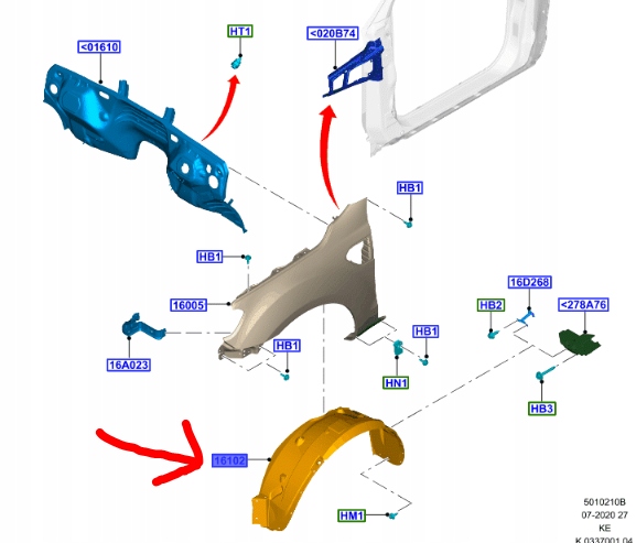 NADKOLE PRZEDNIE LEWE FORD RANGER Mk5 2019-2022 OE Producent części Ford OE
