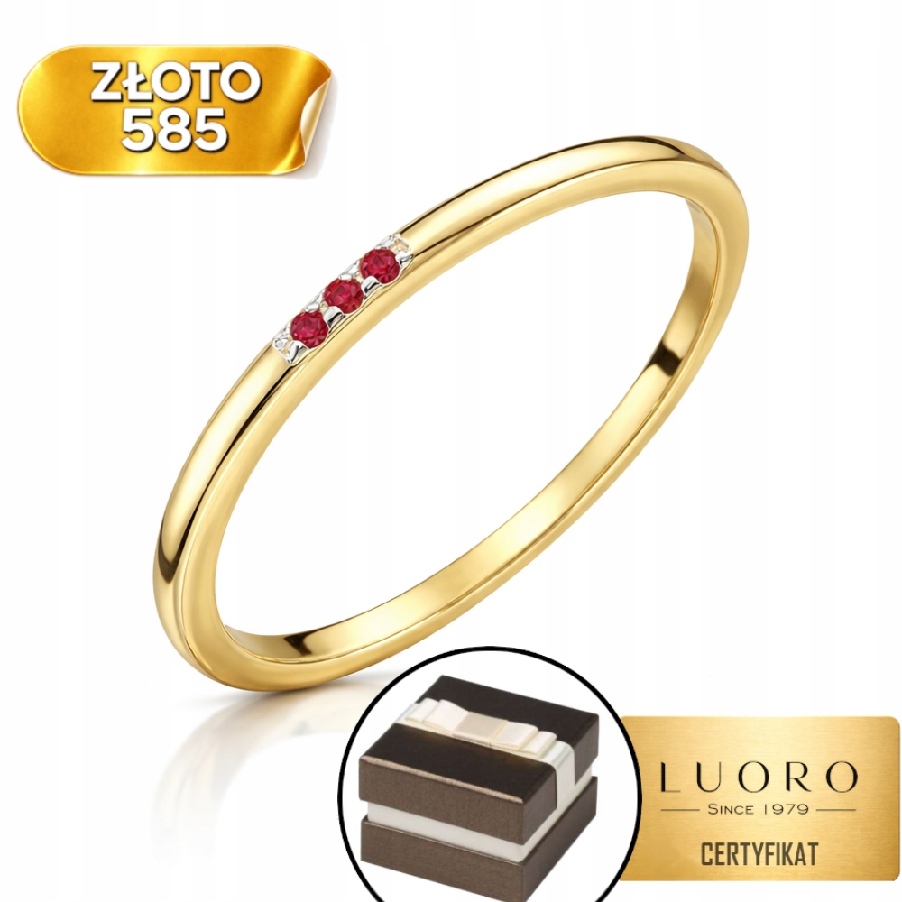 Prstýnek 585 14K Se Třemi Rubíny V Řadě, Elegantní, R13