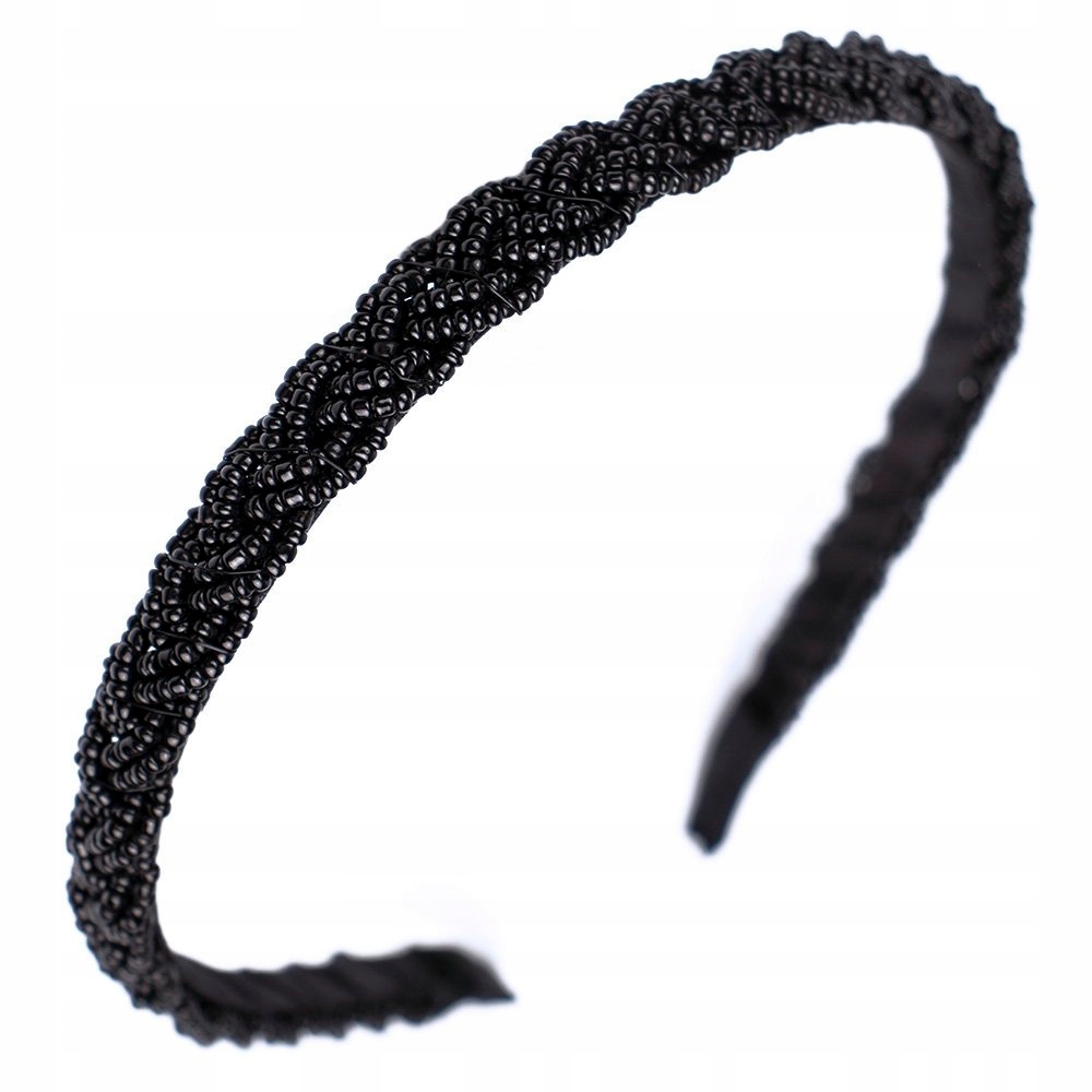 

Opaska Do Włosów czarna Koraliki warkocz Wąska