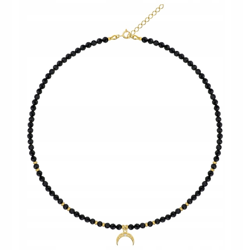 Naszyjnik srebrny złocony z czarnym turmalinem i księżycem Na Ochronę